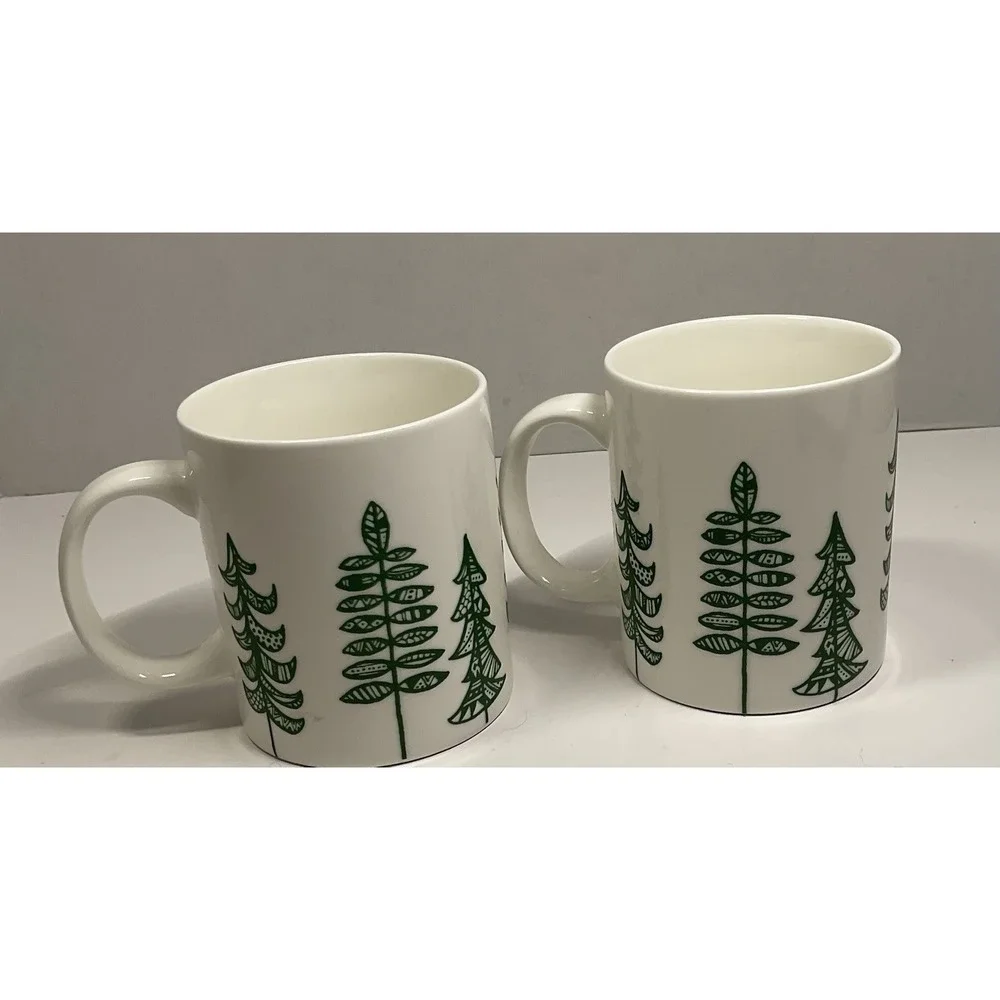 Starbucks Holiday Christmas Tree Coffee Tea Cup Mug 2015 12 Oz White Lot of 2